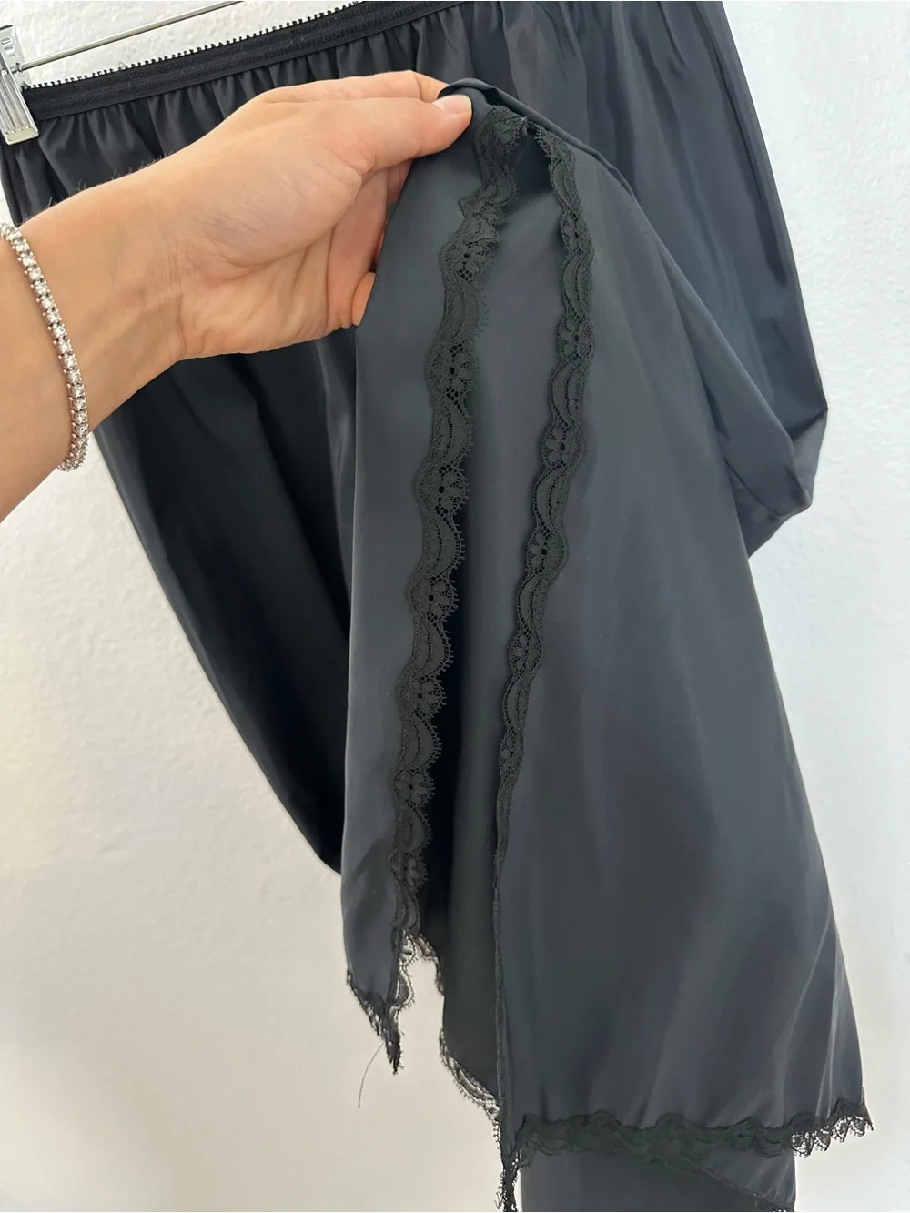 Vintage Sears 80's Black Maxi Skirt Slip Skirt Lace Trim Size M